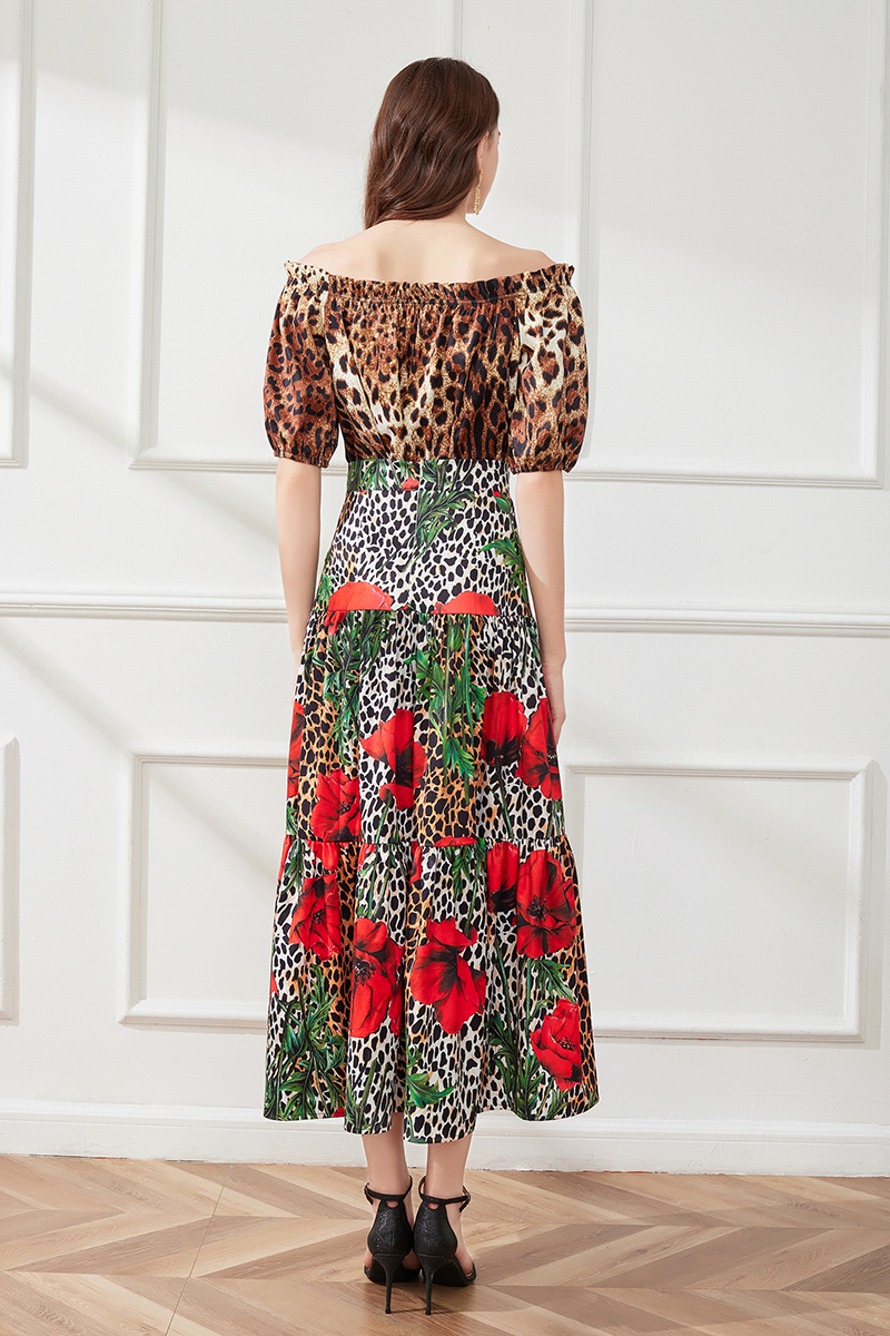 Tvådelt klänning Runway Summer Slash Neck Two Piece Set Women Sexy Off Shoulder Leopard Print Tops Boho Holiday Flower Long kjolar kostymer 2023