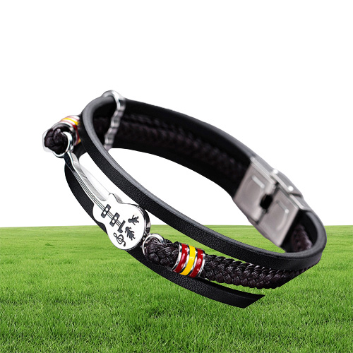 Stainless steel Mini guitar Leather bracelets For Men Punk Personalized Genuine Leather Rope Bangle music Charm Fashion Jewelry Gi1764628