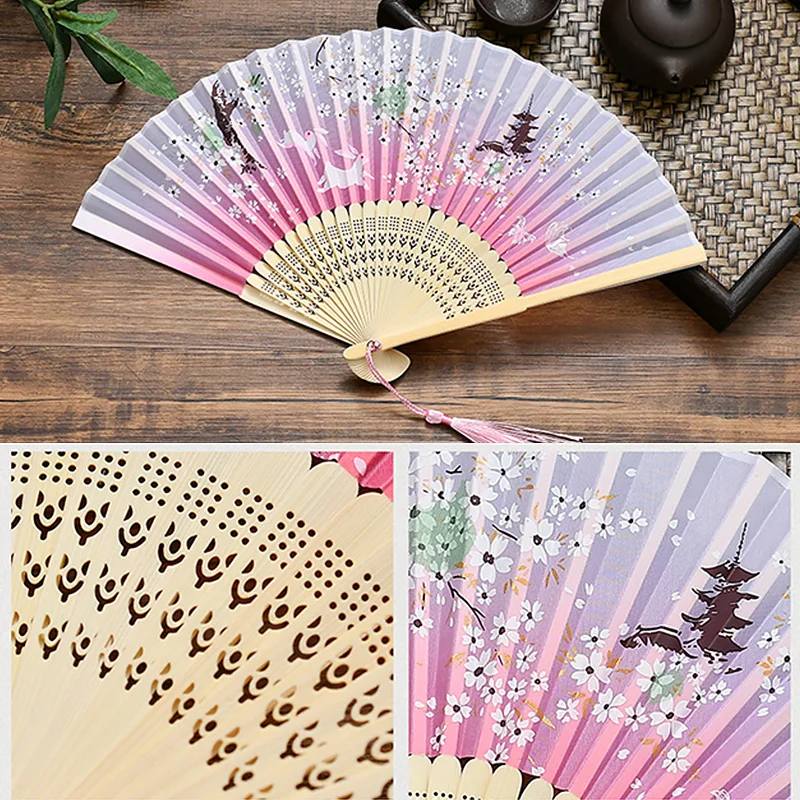 Vintage Style Silk Chinese Folding Fan Japanse Wzór Art Rzemiosło Dekoracja Dekoracja ozdoby impreza tańca ręka prezent fanowy