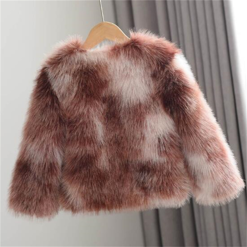 2024 New Fashion Mixed Colors Faux Fur Coat Children's Winter Clothing Girls' Jackets Round Neck Temperament Trend Boys' Coat