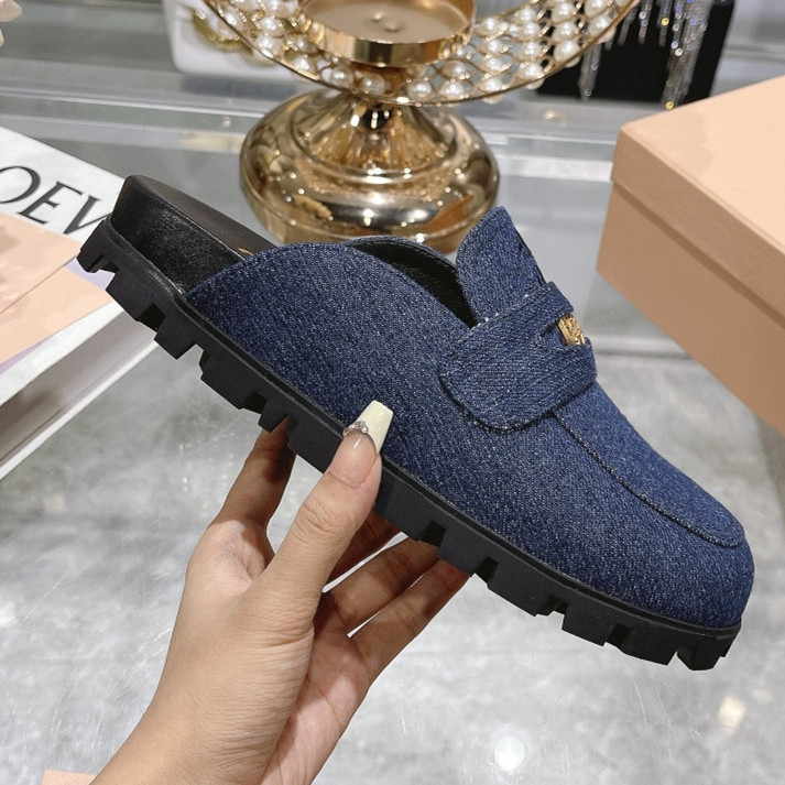 Baotou – pantoufles d'hiver en Denim pour femmes, doublure en peluche, décoration en métal chaud, fond plat, confortables, polyvalentes, pour l'extérieur, chaussures décontractées