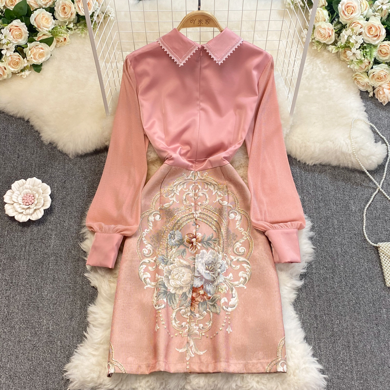 Повседневные платья Высокое качество Модное розовое женское платье Элегантный весенний цветок с вышивкой оборками Питер Пэн Воротник Bodycon Party Vestidos 2023