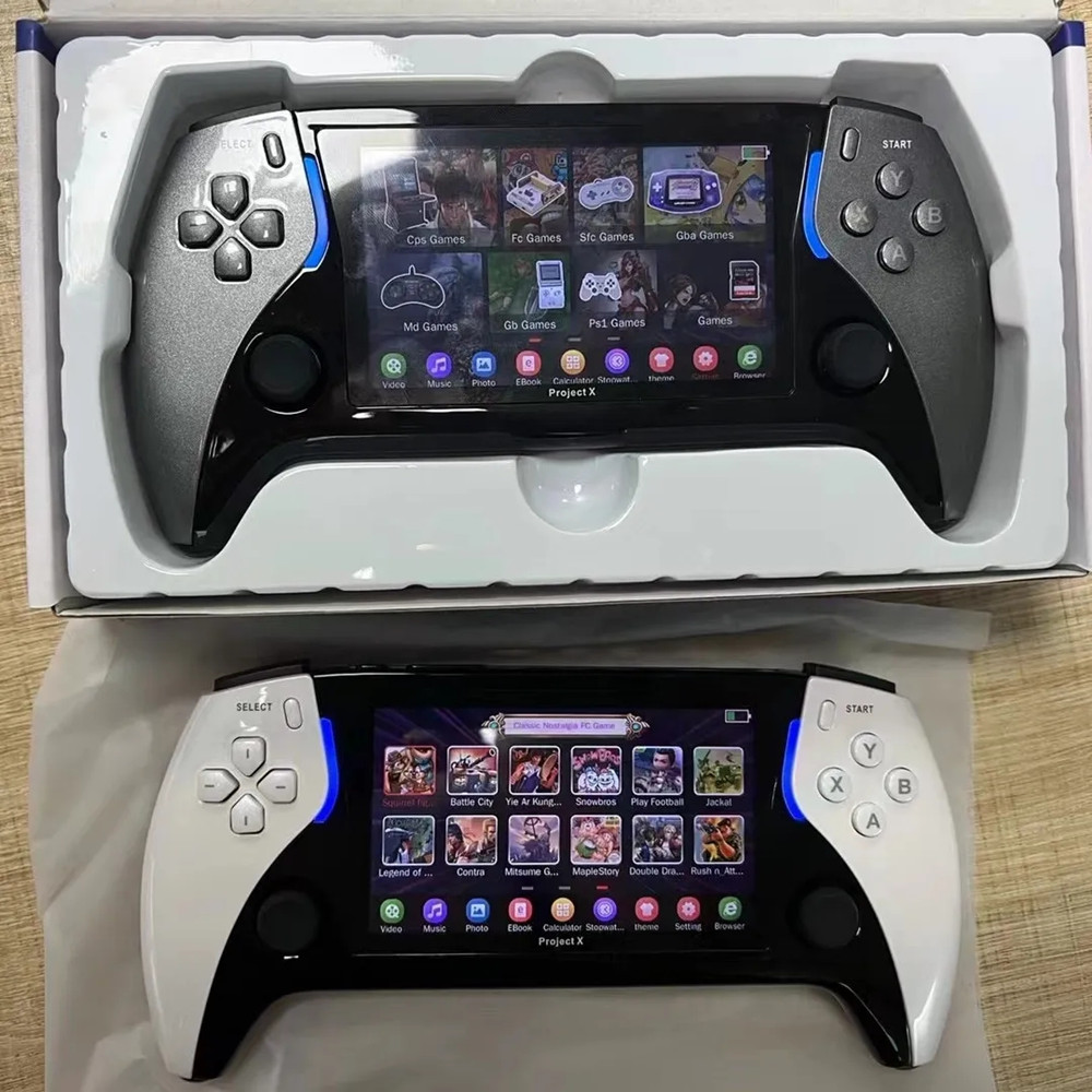 Project Project X 4.3 بوصة شاشة IPS Console Handheld Game مع Double 3D Rocker Player Games تدعم الإخراج PS1 Arcade HD