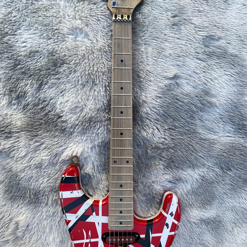 Guitare électrique Edward Eddie Van Halen Black White Stripe Red Heavy Relic Maple Neck, Floyd Rose Tremolo magnifique Frankenstein frankenstrat Tribute véritable réflecteur