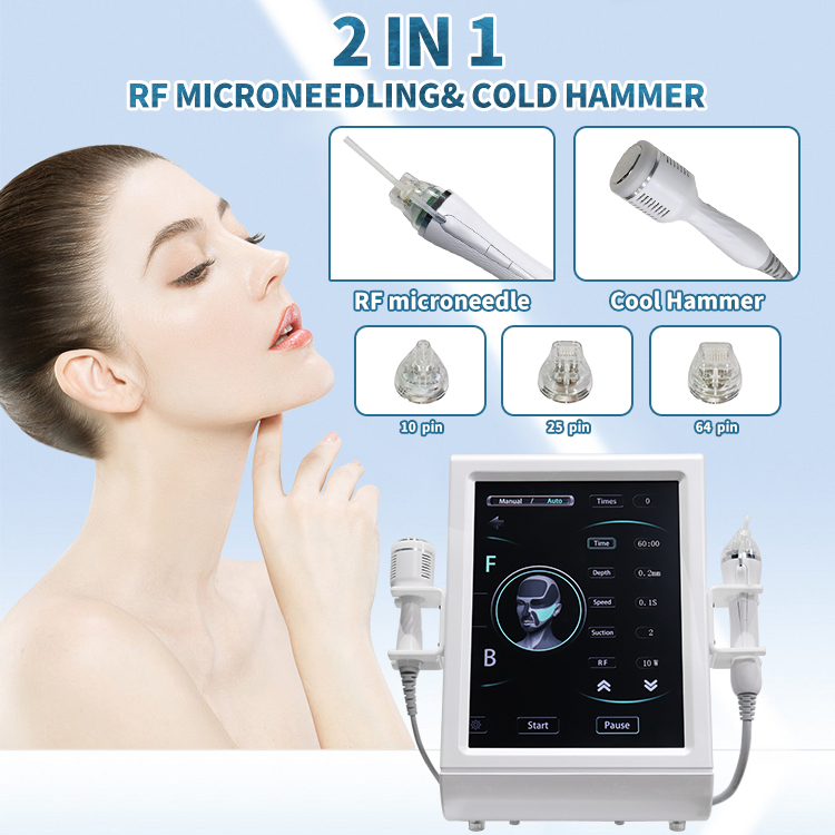 2 in 1 RF Microneedle Machine met ijshamers fractionele micronedling lichaam lift acne litteken behandeling rimpels reksplaatsen remover micro-naald gezichtszorgapparaat