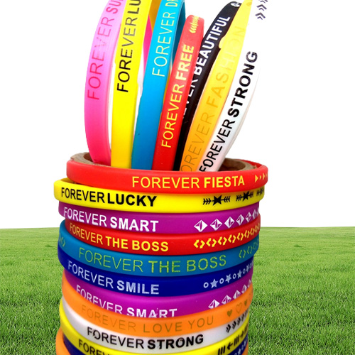 en vrac Top Design Charme Coloré POUR TOUJOURS Bracelets En Silicone Bracelets De Sport En Caoutchouc Hommes Femmes Jouets Bracelets Anniversaire Noël6556378