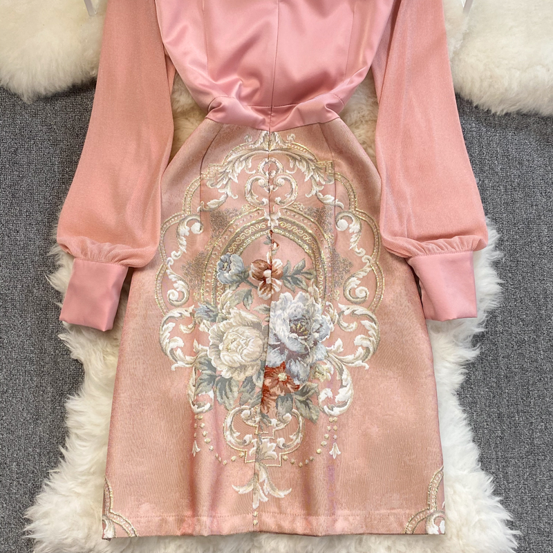 Повседневные платья Высокое качество Модное розовое женское платье Элегантный весенний цветок с вышивкой оборками Питер Пэн Воротник Bodycon Party Vestidos 2023