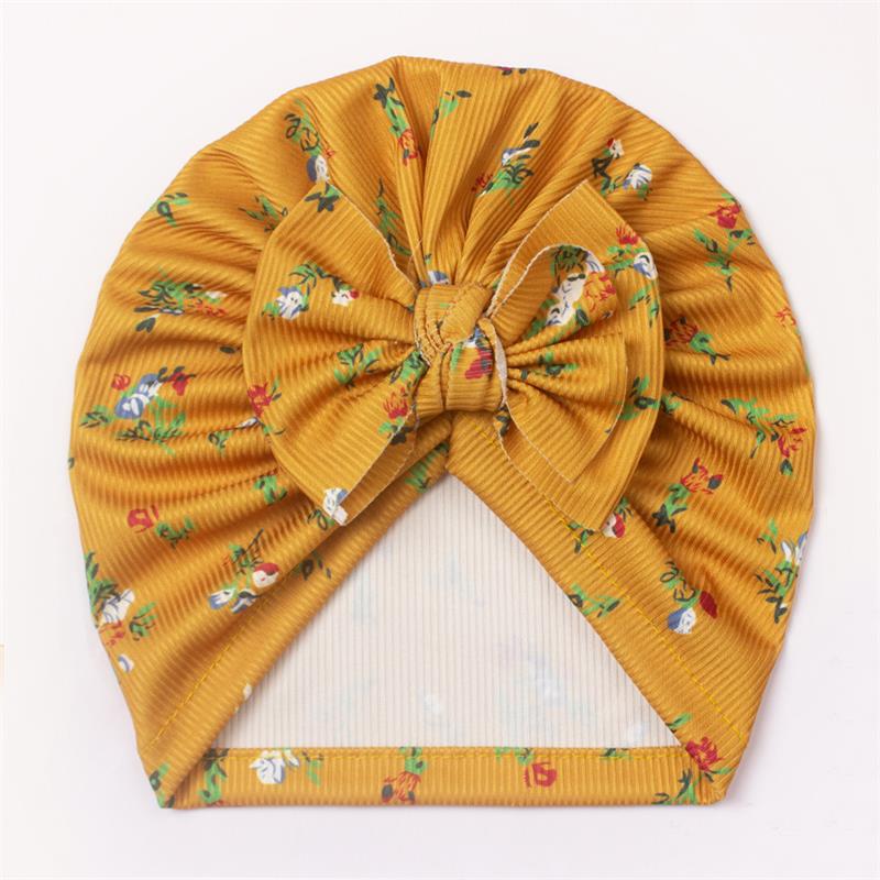 New Children Hats Spring Summer Newborn Floral Thread Printing Bow Tie Hat Baby Turban Kids Soft Cap Hair Accessories