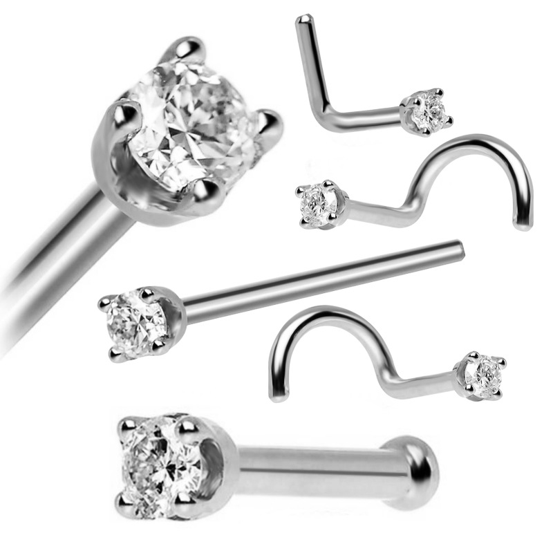 Anelli da naso 5 pezzi / set in acciaio inossidabile zircone osso naso piercing orecchino semplice oro rosa argento naso anello labbra polo gioielli il corpo anello al naso