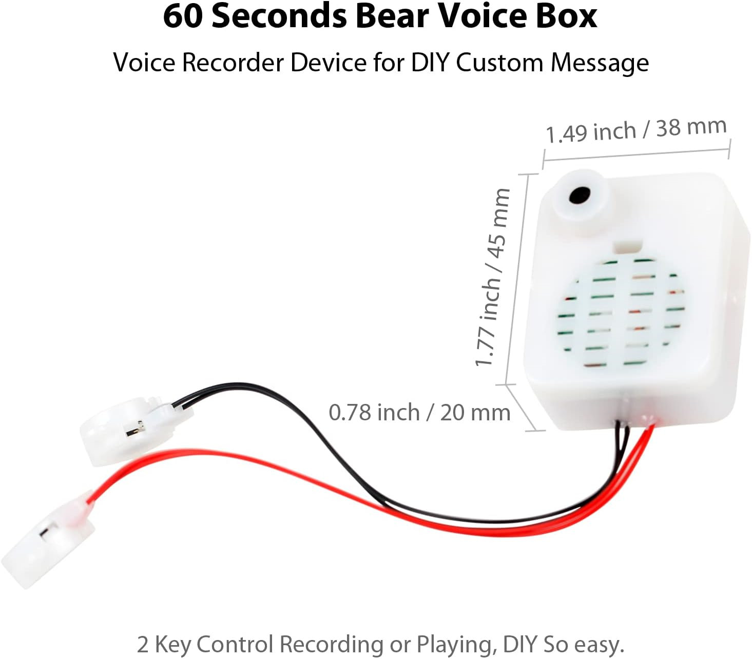 60 секунд записываемый голосовой модуль, 2 клавиши управления, звуковая коробка, записывающее устройство для самостоятельной записи, подарки на день рождения
