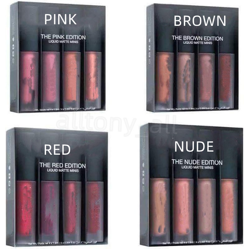 Läppglans flytande läppstift kit Red Nude Brown Pink Edition Mini Liquid Matte Lipstick 4st