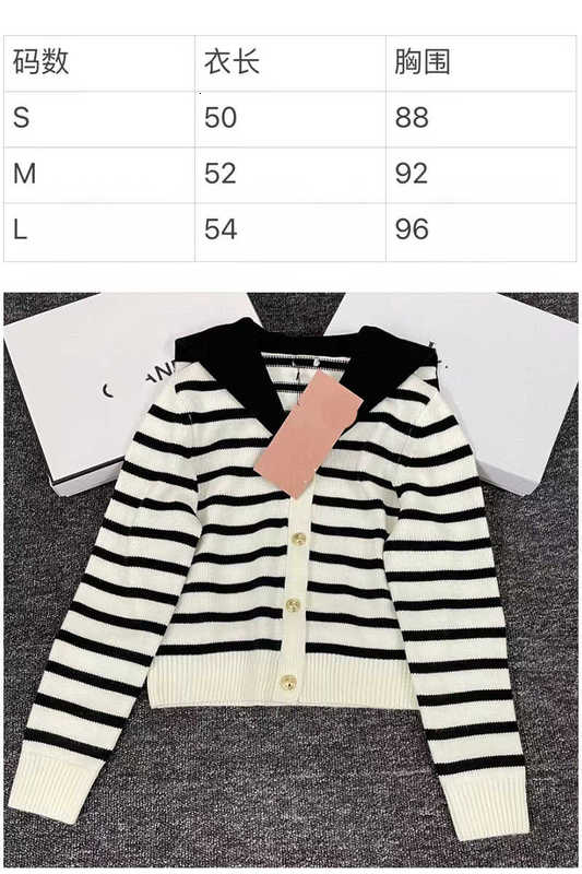 Kvinnors tröjor Designer Luxury M Stripe Stripe Navy Collar Single Breasted Short Cardigan Women's Sweet Age Reducing Coat Thin 23 Tidig Spring L7iy