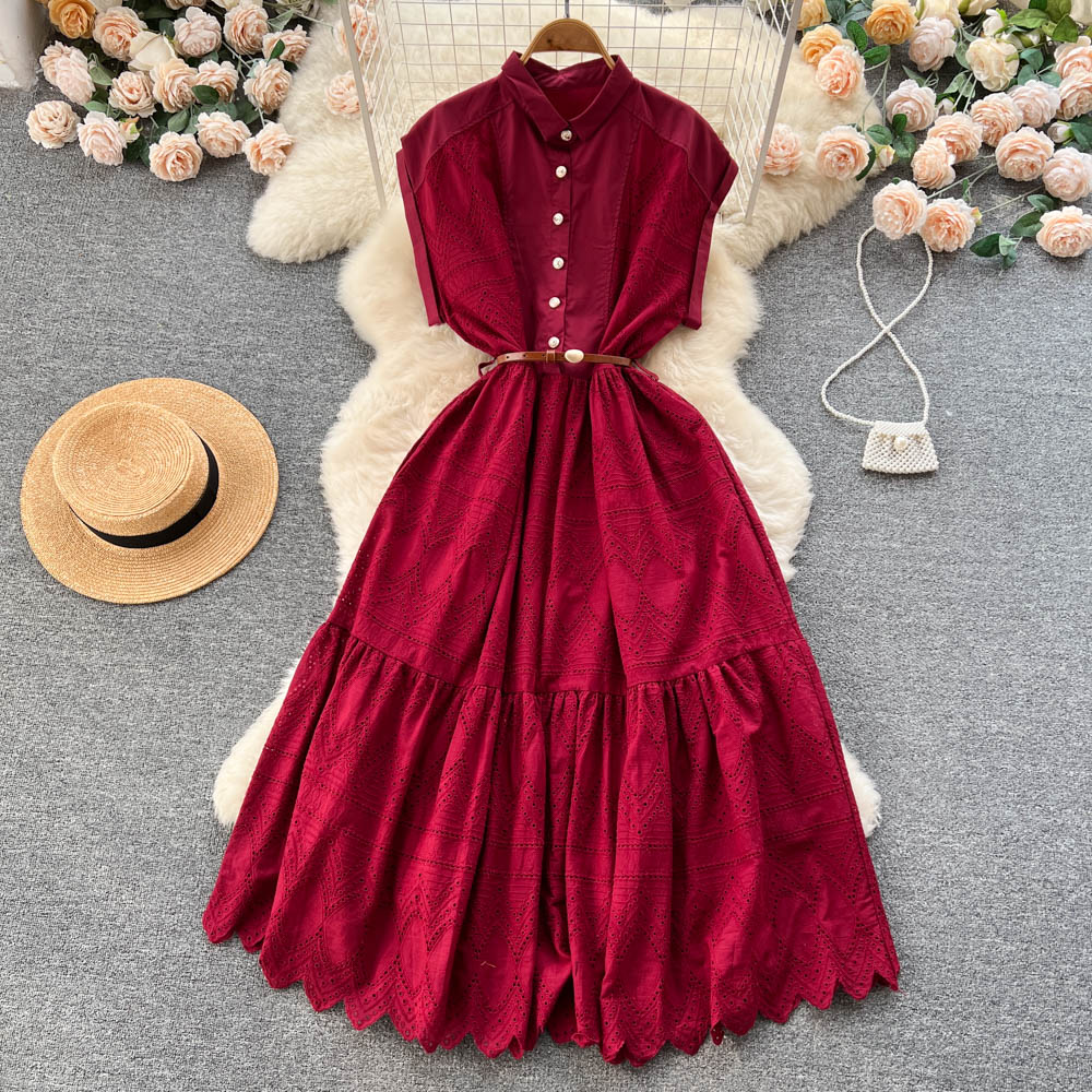 Casual Dresses Sweet Elegant Fragrance Style Robes French Hollow Out Slim Waist Dress Femme Sleeveless Pleated A-Line Long Vestidos 2023