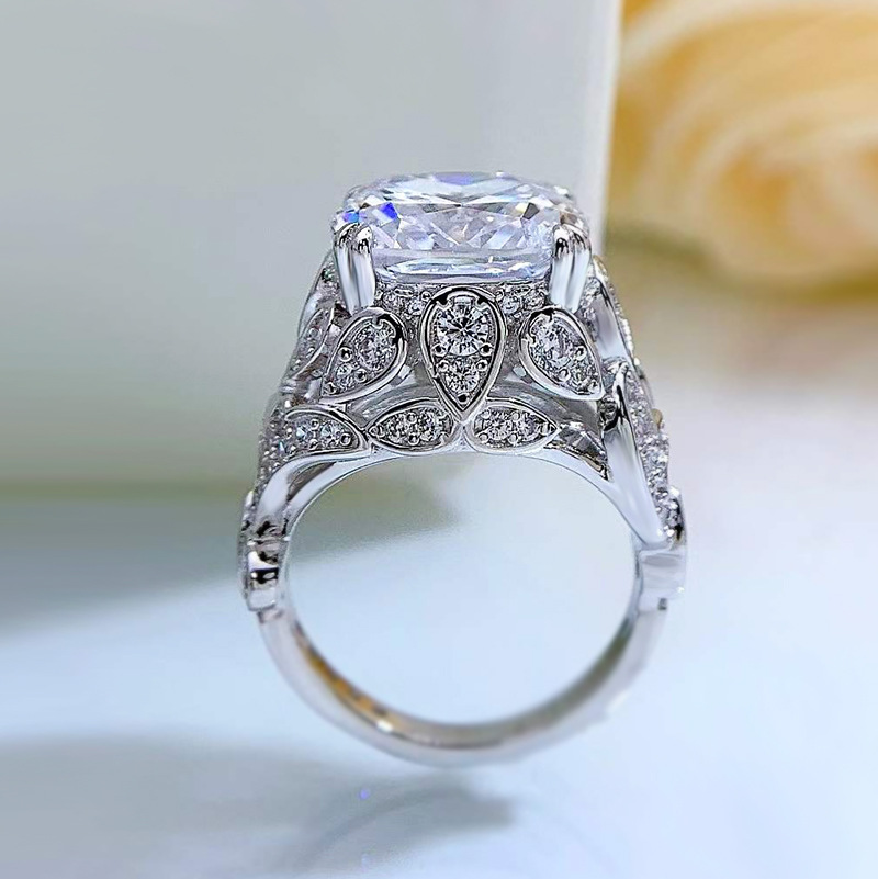 Bague en diamant de laboratoire Vintage de 12mm, 100% argent sterling 925 véritable, bague de mariage pour femmes, promesse de mariée, bijoux de fiançailles