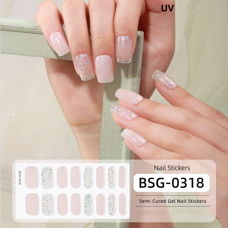 Full Wrap Nail Art Stickers Decal, Starry Sky Semi Cured gel nagellackklistermärke för kvinnor
