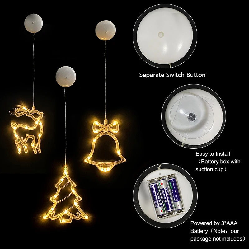 Décorations de Noël LED Flocon de neige Santa Suspendu Sucker Lampe Fenêtre Ornements Décoration pour la maison Noël Navidad 2023 Année Décor 231115