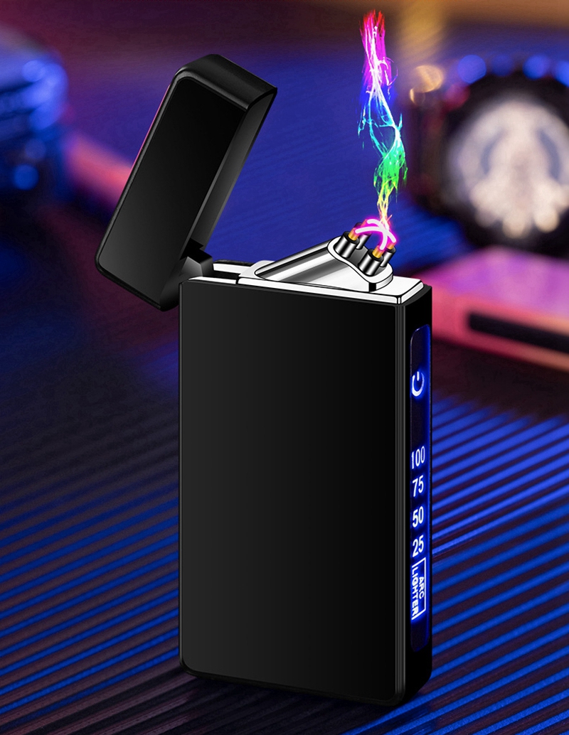 Gradients Colorful Zinc Alloy Double ARC Lighter Windproof USB Cyclic Charging Portable Power Display Touch Herb Cigarette Tobacco Smoking Holder DHL