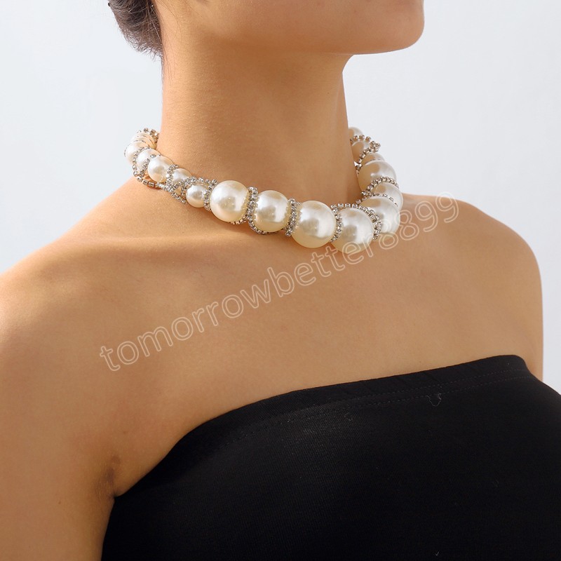Frauen elegante große Perle Collares Halskette Damen Clavicle Wrap Kristallkette Halsketten Choker Party Zubehör