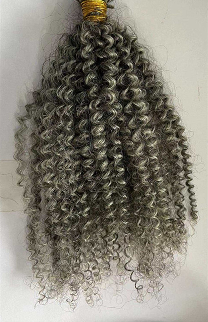 Pacotes de cabelo de tecer cacheado cinza curto e cinza pimenta salgado prata cinza pimenta humana tecelagem de mulheres extensão 100g/pacote com envio