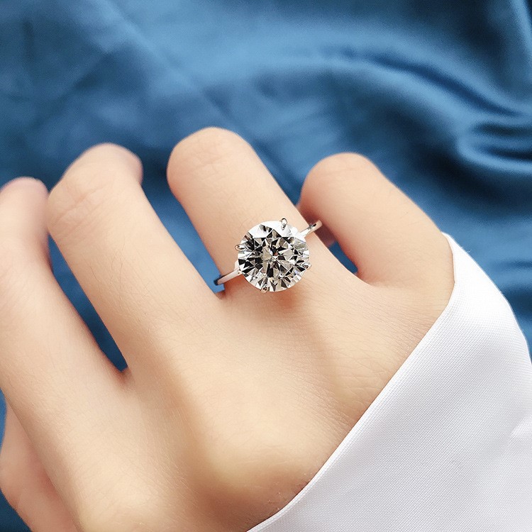 Solitaire 4ct anel de diamante 100% real 925 prata esterlina festa de casamento anéis de banda para mulheres nupcial promessa noivado jóias