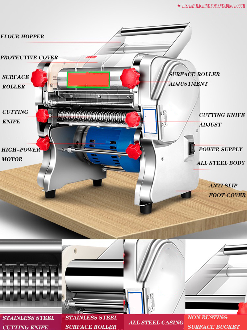 Hushåll Small Electric Dough Press Commercial Dough Machine rostfritt stål Dumpling omslagsmaskin Nudelproducent