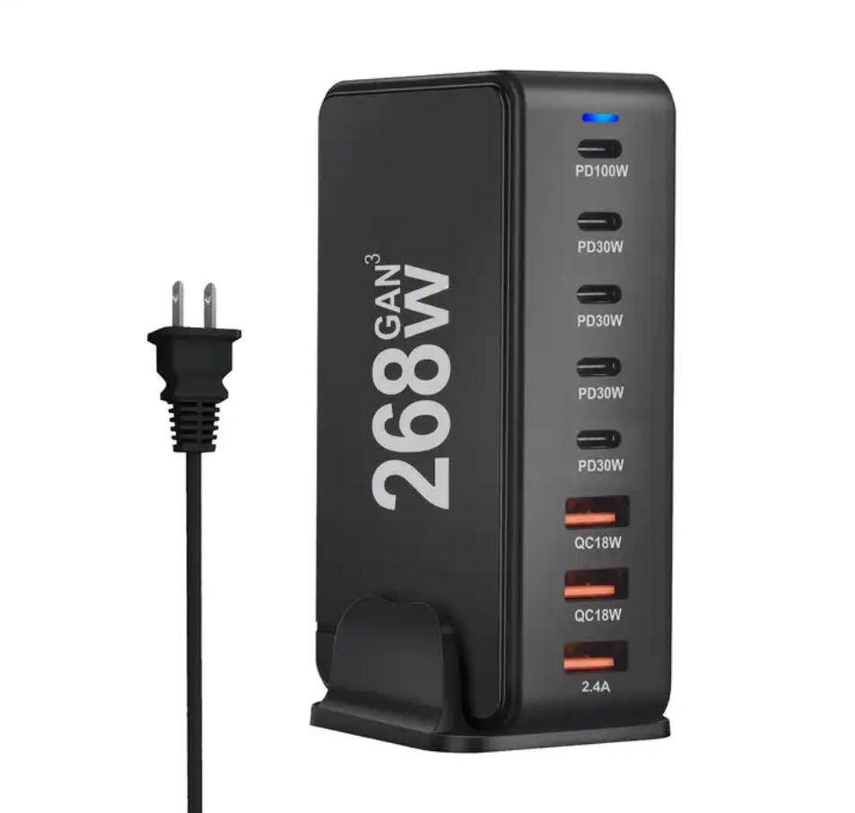 Caricatore GaN da 268 W 240 W USB C A Stazione di ricarica QC3.0 più dispositivi Caricatore universale telefono da tavolo viaggi Nero bianco