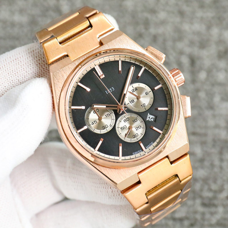 Masowe męże Watch wszystkie opaski ze stali nierdzewnej Wodoodporne męskie zegarki Designer Watches Wysokiej jakości Stopwatch Luksusowe zegarek na męskie urodziny Prezent Bożego Narodzenia 42 mm tarcza