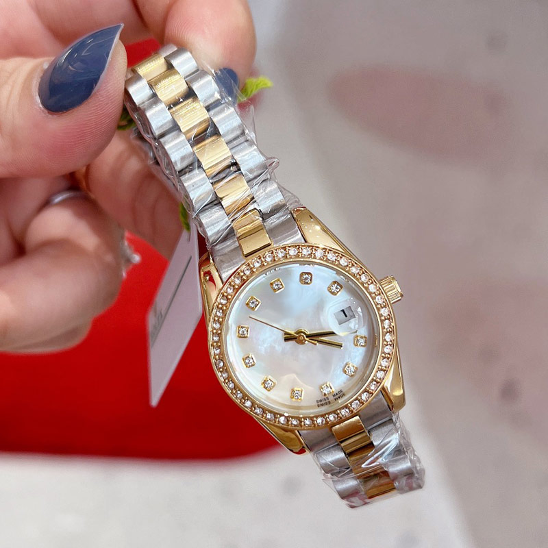 orologio da donna di lusso in nastro d'oro Orologi da polso di marca da 28 mm orologi da donna con diamanti Orologi da donna con cinturino in acciaio inossidabile le donne San Valentino Natale Regalo la festa della mamma