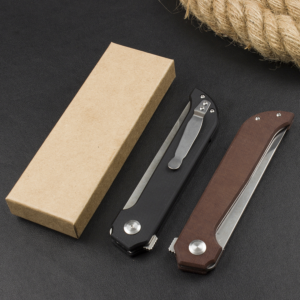 Top Quality Flipper Folding Knife 14C28N Satin Blade G10/Micarta Handle Outdoor Camping Hiking Ball Bearing Fast Open Folder Knives