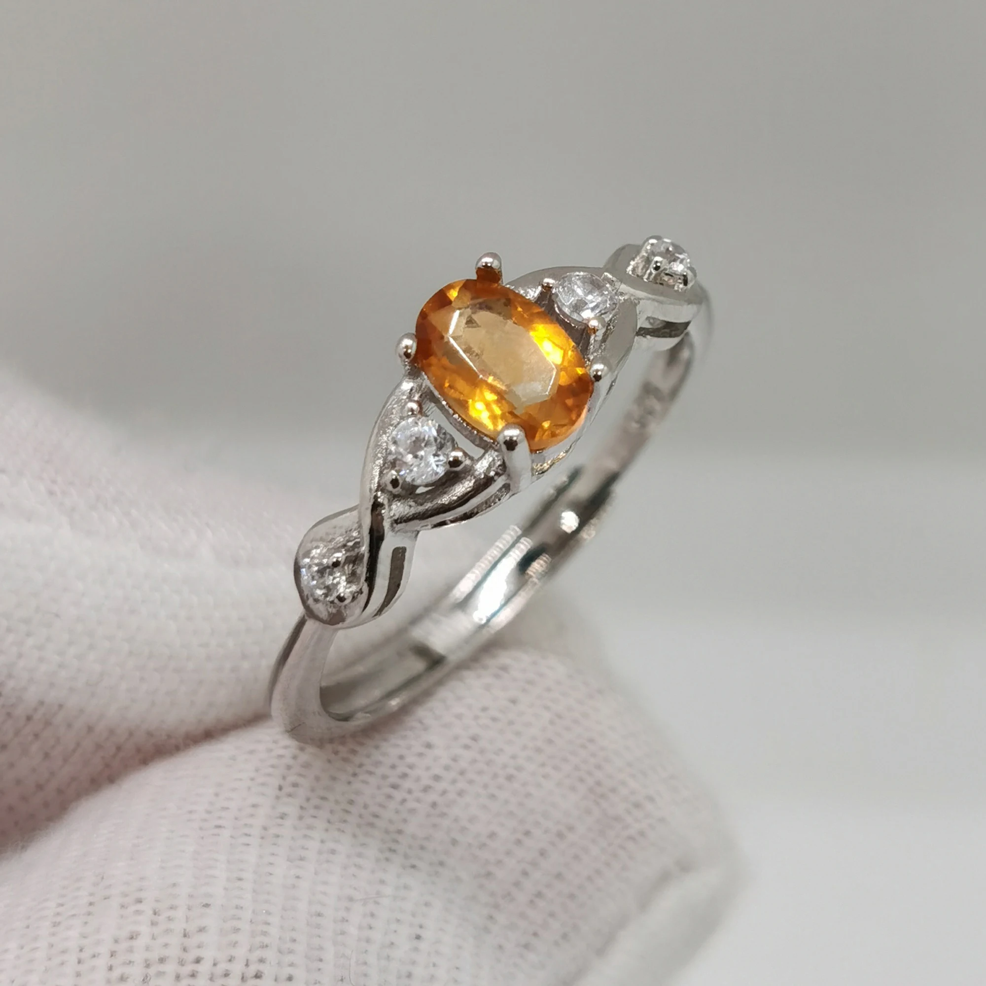 VVS 등급 천연 시트린 링 0.5ct 4mmx6mm 시트린 실버 링 솔리드 925은 크리스탈 보석