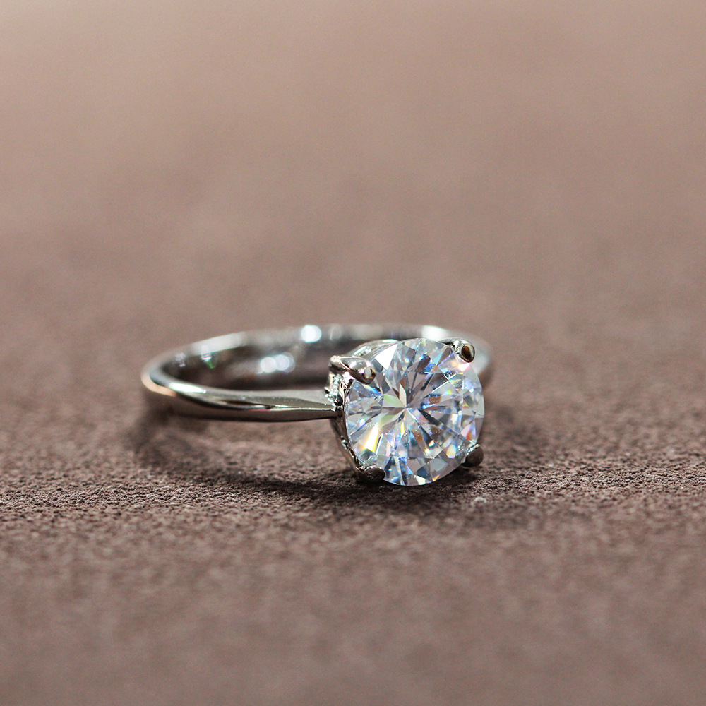 Solitaire 4ct anel de diamante 100% real 925 prata esterlina festa de casamento anéis de banda para mulheres nupcial promessa noivado jóias