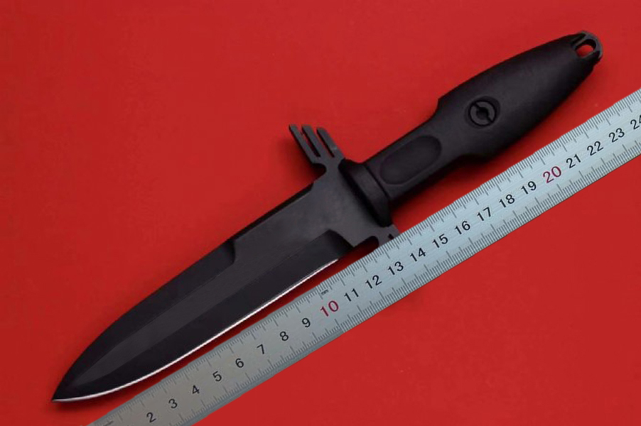 Coltello tattico di sopravvivenza di alta qualità N690 Rivestimento in titanio nero Lama a punta di lancia Coltelli a lama fissa esterni con Kydex