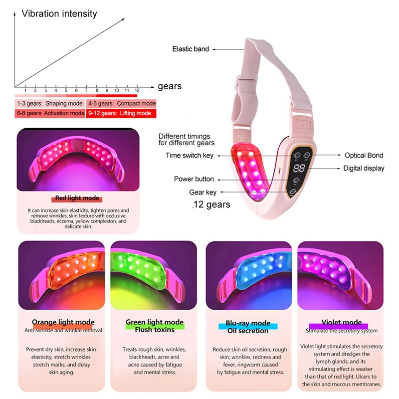 Dispositifs de soins faciaux Dispositif de levage LED PON Thérapie EMS Massage des vibrations minceur Double menton V Machine de ceinture de levage en forme de visage 231114