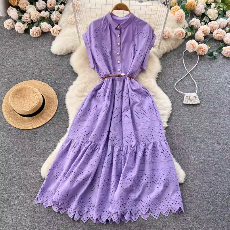 Casual Dresses Sweet Elegant Fragrance Style Robes French Hollow Out Slim Waist Dress Femme Sleeveless Pleated A-Line Long Vestidos 2023