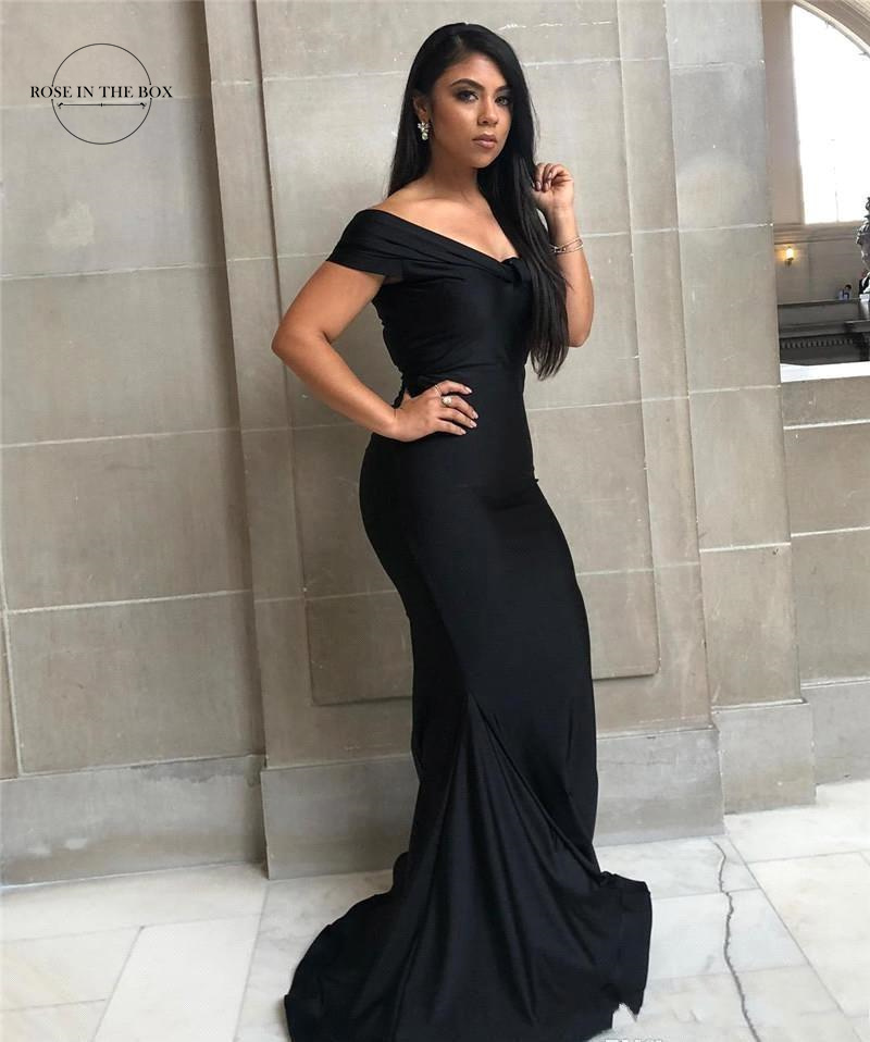 Vestidos de dama de honor negros personalizados con hombros descubiertos, vestido largo de noche, vestido de fiesta de sirena para bodas, vestido de compromiso elegante