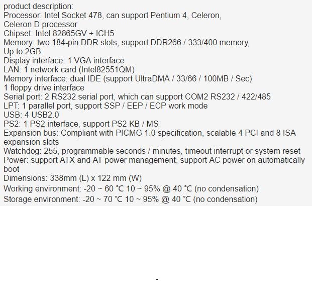 865 CPU -kort IPC -kort i full storlek i ISA PCI Golden Finger Industrial Mainboard Picmg1.0 ombord 82865GV ICH5 LAN IDE med 478 CPU