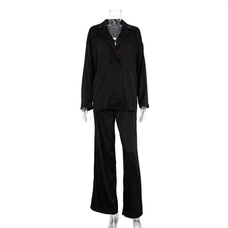 Mode Blazer Hose Zweiteiler Frauen Outfits Büro Hosen Set Elegante Satin Hosenanzüge 2023 Für Frauen Kleidung