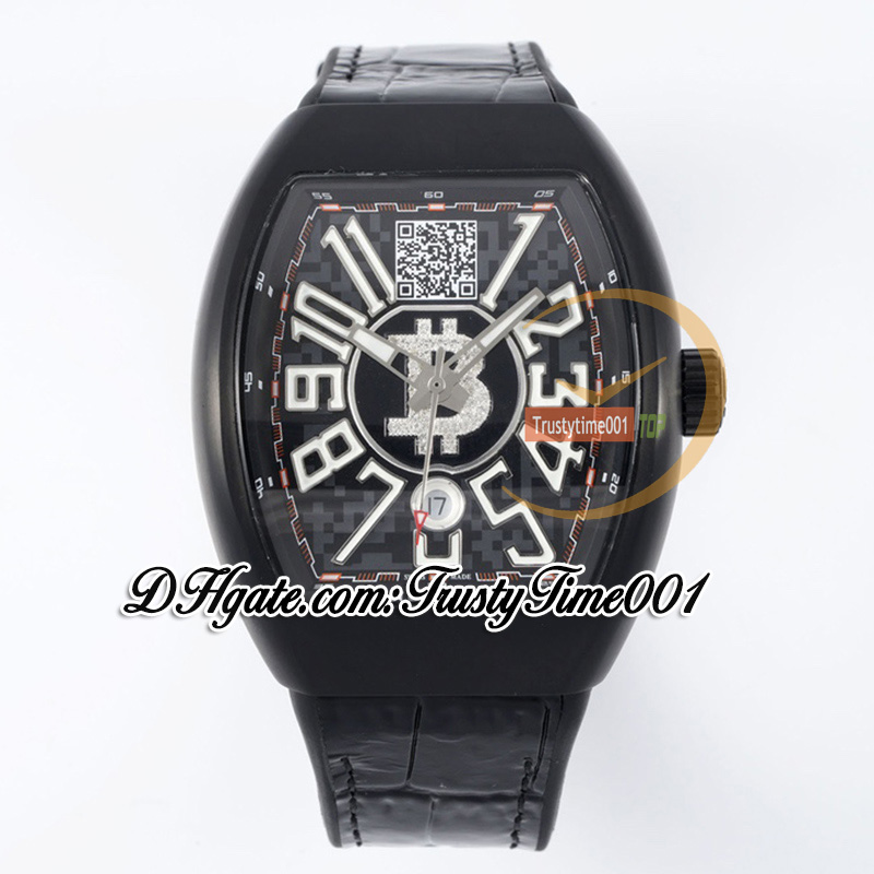 ABF Vanguard Encrypto V45 A2824 orologio automatico da uomo cassa in acciaio quadrante nero con indirizzo portafoglio Bitcoin cinturino in caucciù in pelle Super Edition trustytime001Orologi