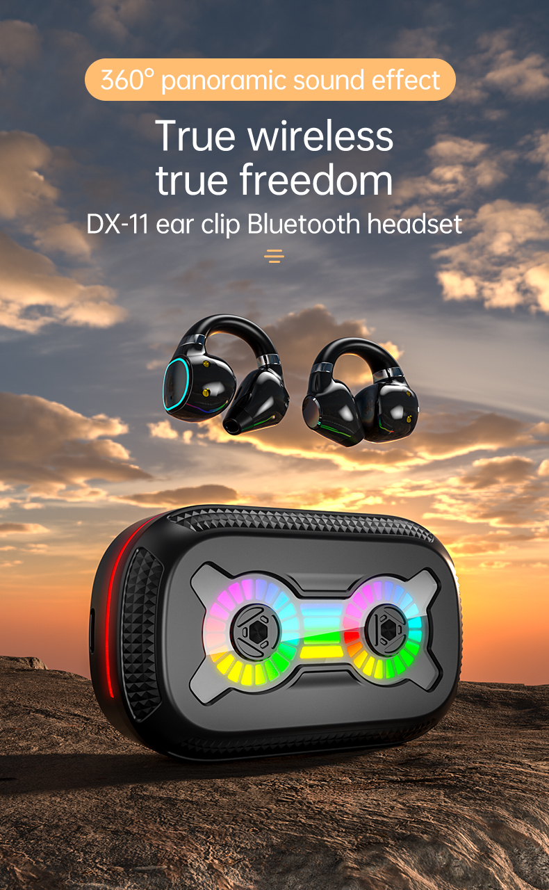 Fone de ouvido Bluetooth TWS com clipe sem fio, fone de ouvido colorido com LED, bateria de grande capacidade que pode carregar telefones celulares, fone de ouvido para jogos surround 3D, fones de ouvido Smart Touch