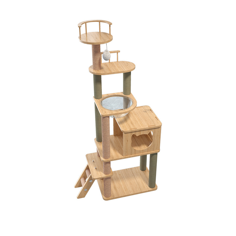 Modern Cat Tower för inomhuskatter, trägelnivå kattlägenhet med skrapstolpe, rymdkapsel, lounge, enkla att rengöra, premium kattmöbler