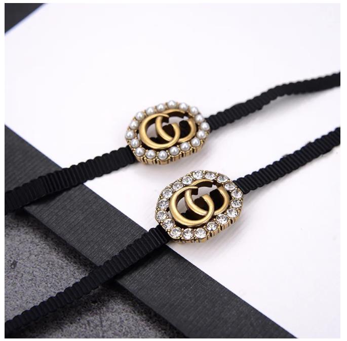 Pendant Necklaces Luxury jewelry designer alphabet black rope necklace imported simulation diamond pearl counter consistent brass material hot model