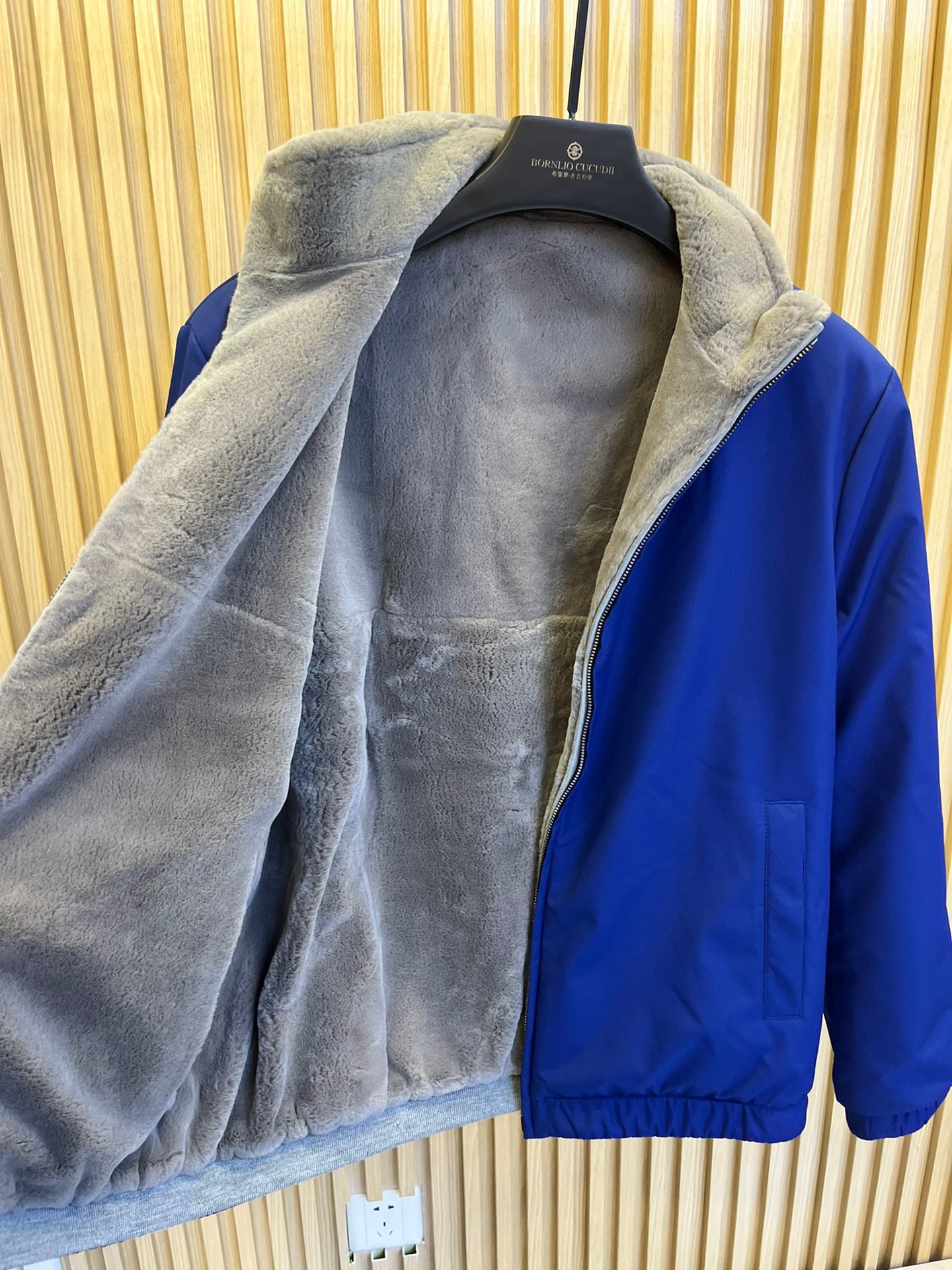 giacche da uomo Autunno e Inverno loro painta Cappotto casual blu visone con colletto rialzato