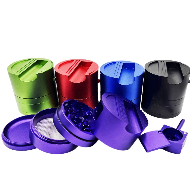 Fumer Coloré En Alliage D'aluminium Multifonctionnel Herbe Sèche Tabac Grind Spice Miller Grinder Amovible Filtre Bol Pipes À Main Briquet Portable Stash Case