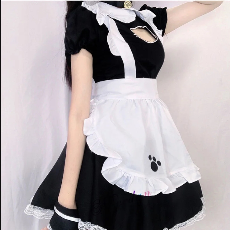 Seksi Siyah Kedi Kız Kadınlar Fantezi Fransız Hizmetçi Kıyafet Erkek Gotik Tatlı Lolita Elbise Anime Cosplay Kostüm Artı Boyut XXXL XXXXL
