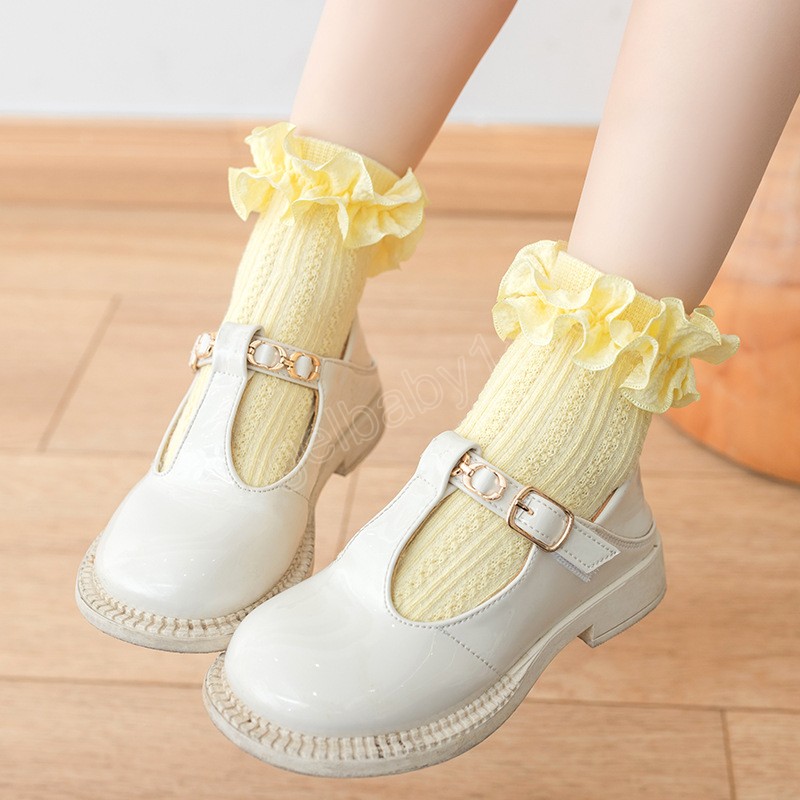 Doux dentelle à volants bébé filles chaussettes coton couleur unie maille infantile chaussettes printemps automne enfant en bas âge princesse chaussettes 3-36M