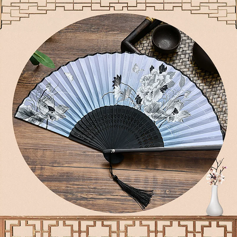 Vintage Style Silk Chinese Folding Fan Japanse Wzór Art Rzemiosło Dekoracja Dekoracja ozdoby impreza tańca ręka prezent fanowy