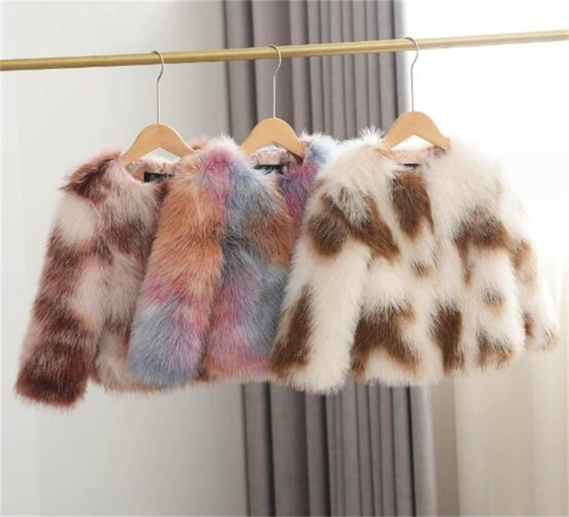 2024 New Fashion Mixed Colors Faux Fur Coat Children's Winter Clothing Girls' Jackets Round Neck Temperament Trend Boys' Coat