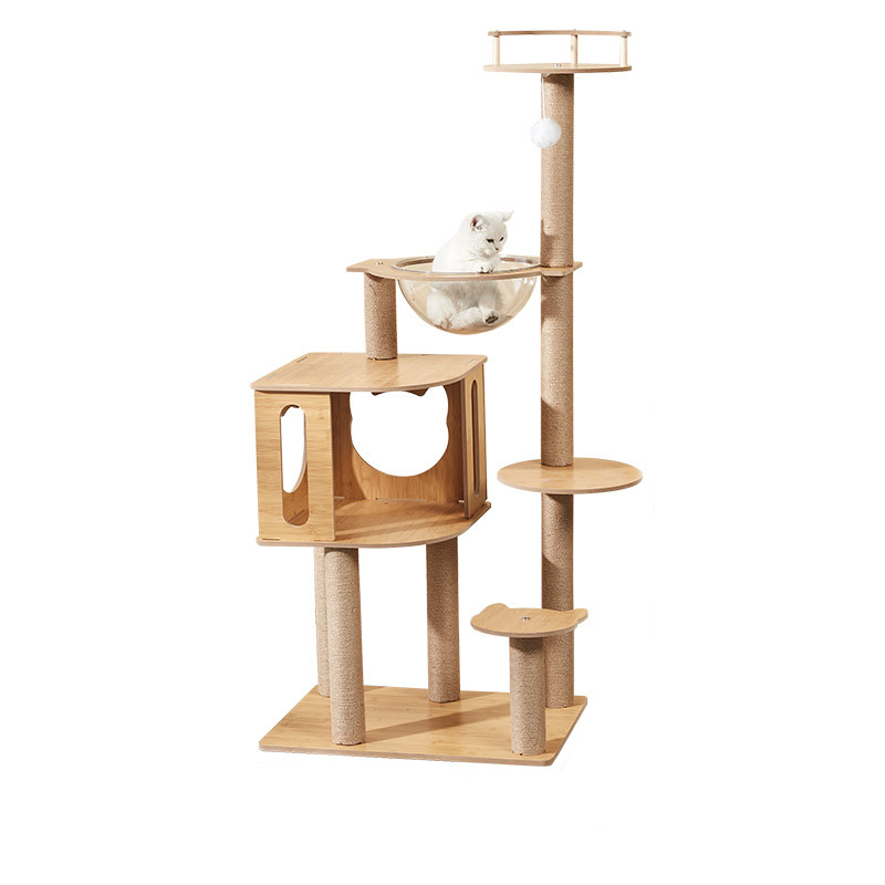 Modern Cat Tower för inomhuskatter, trägelnivå kattlägenhet med skrapstolpe, rymdkapsel, lounge, enkla att rengöra, premium kattmöbler