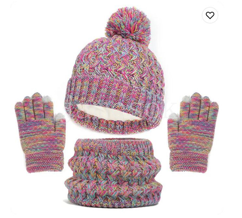 Оптовая продажа, детский вязаный акриловый шарф, перчатки, шапка, осенне-зимние утолщенные зимние шапки из 3 предметов df320