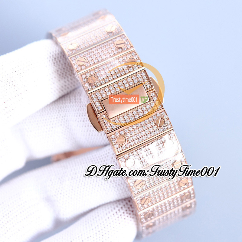 SF SFW0007, gepflasterte Diamanten, japanische Miyota-Automatik-Herrenuhr, vollständig vereister Diamant-Regenbogen-Römisches Zifferblatt, Roségold, Stahlarmband, Schmuck. Super trustytime001Watches